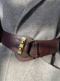 Accesorios retro y versátiles: cinturón ancho elástico de color café
