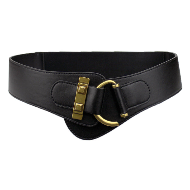 Accesorios retro y versátiles: cinturón ancho elástico de color café