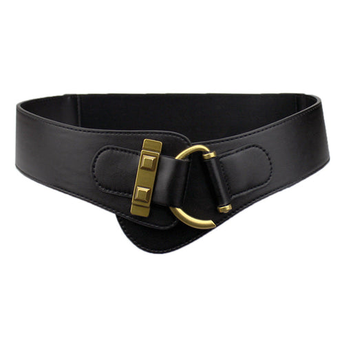 Accesorios retro y versátiles: cinturón ancho elástico de color café