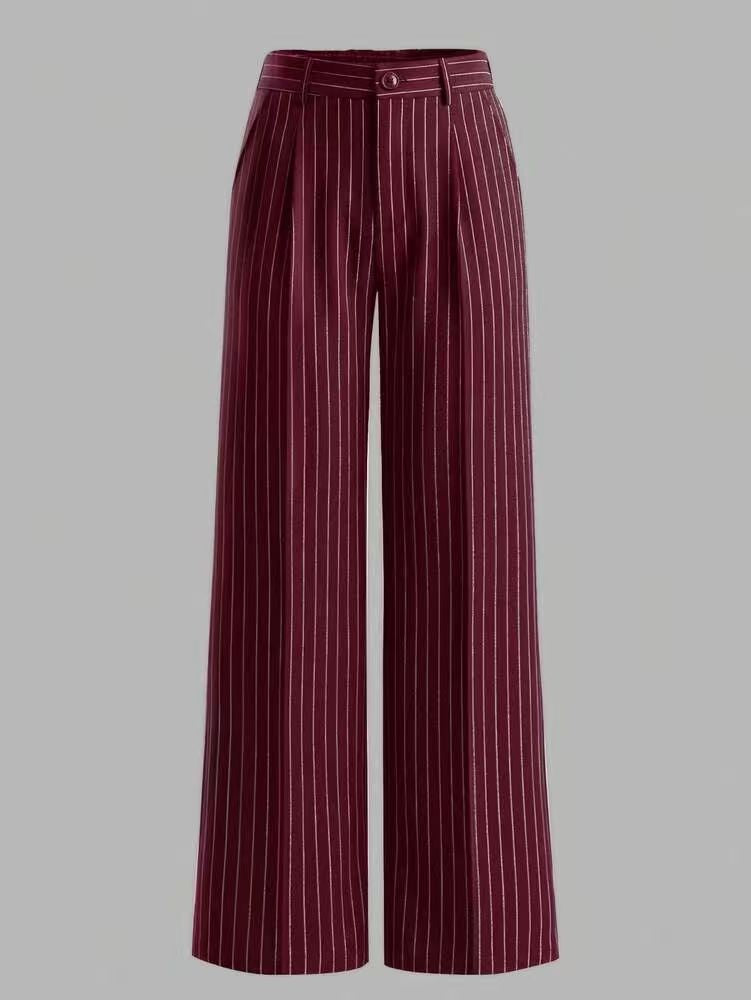 Pantalones de traje de mujer, de cintura alta, con rayas verticales y corte ancho, ideales para ir al trabajo