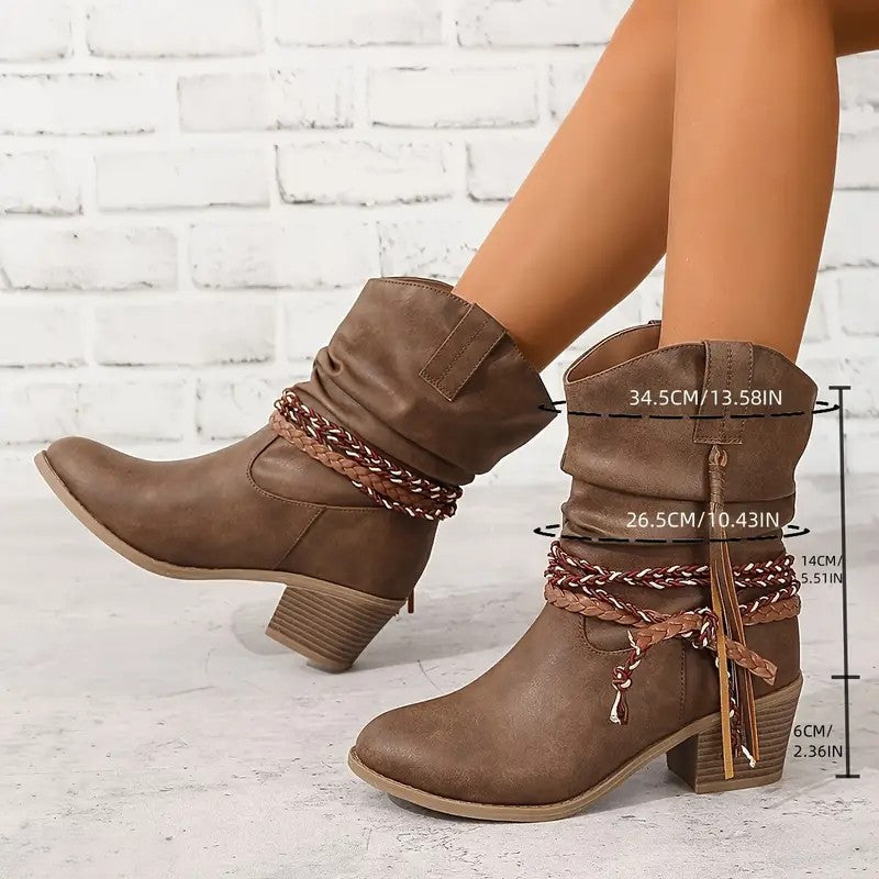 Botines vintage de estilo vaquero con borlas