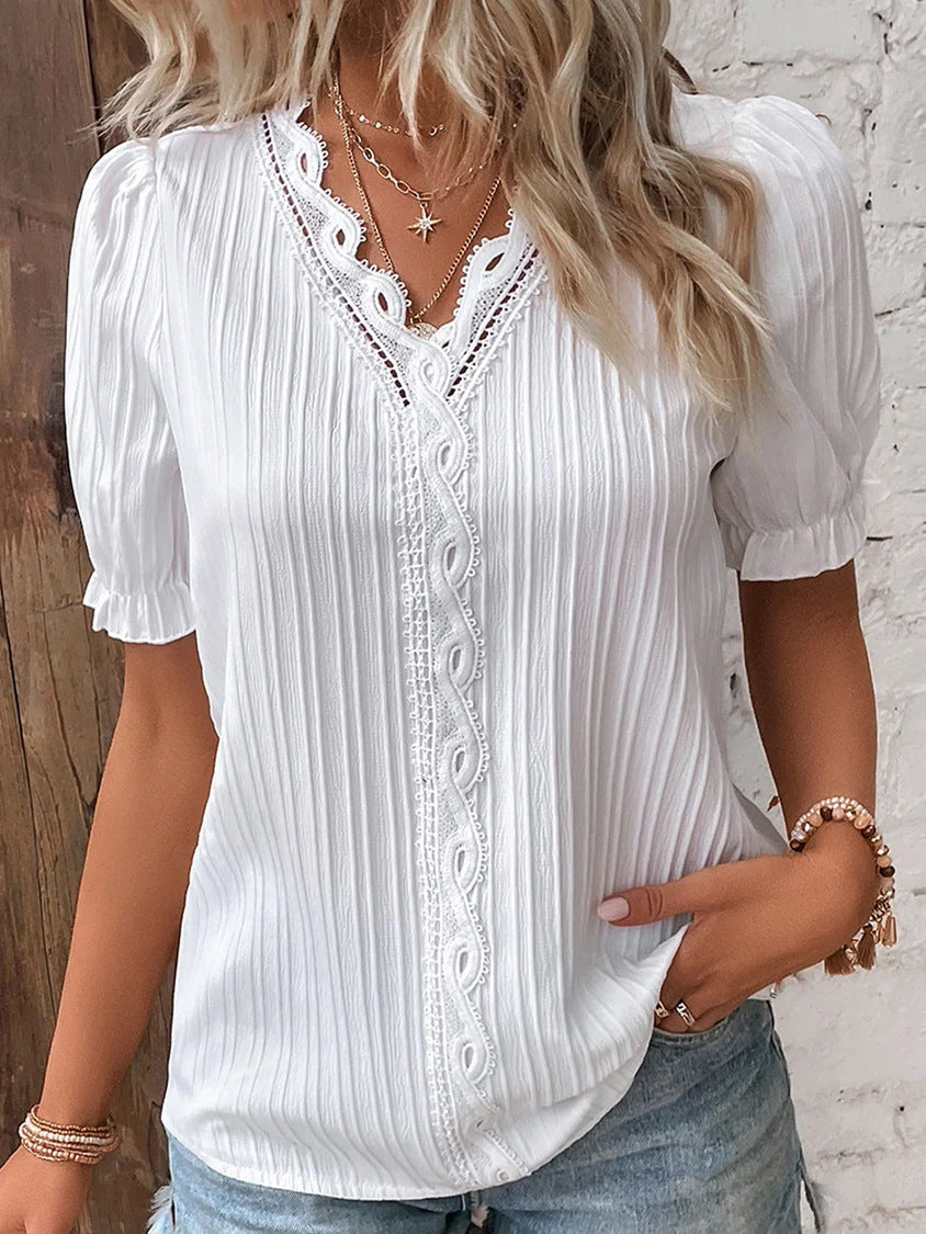 Camisa de manga corta con aberturas para mujer, de diseño elegante