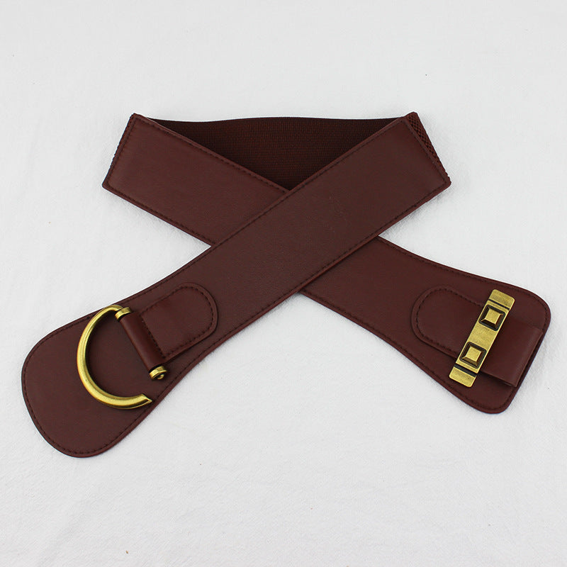 Accesorios retro y versátiles: cinturón ancho elástico de color café
