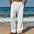 Men's cotton and linen loose-fitting solid color casual drawstring trousers