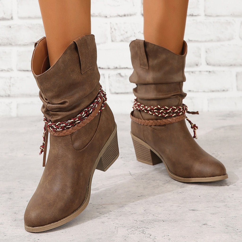 Botines vintage de estilo vaquero con borlas