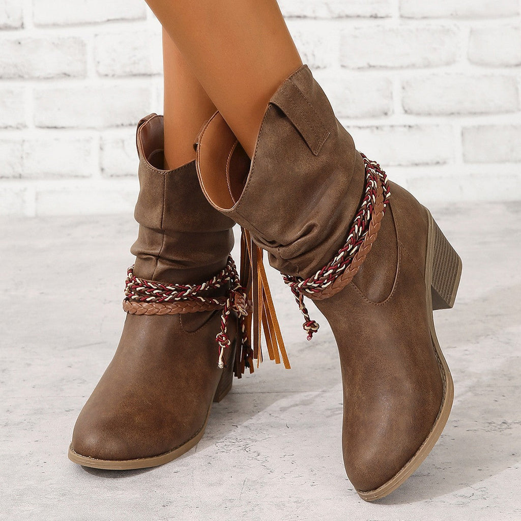 Botines vintage de estilo vaquero con borlas