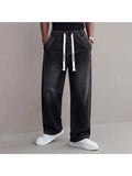 Men's Straight-Leg Wide-Leg Casual Drawstring Elastic Waist Jeans