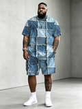 Printed faux denim casual suit