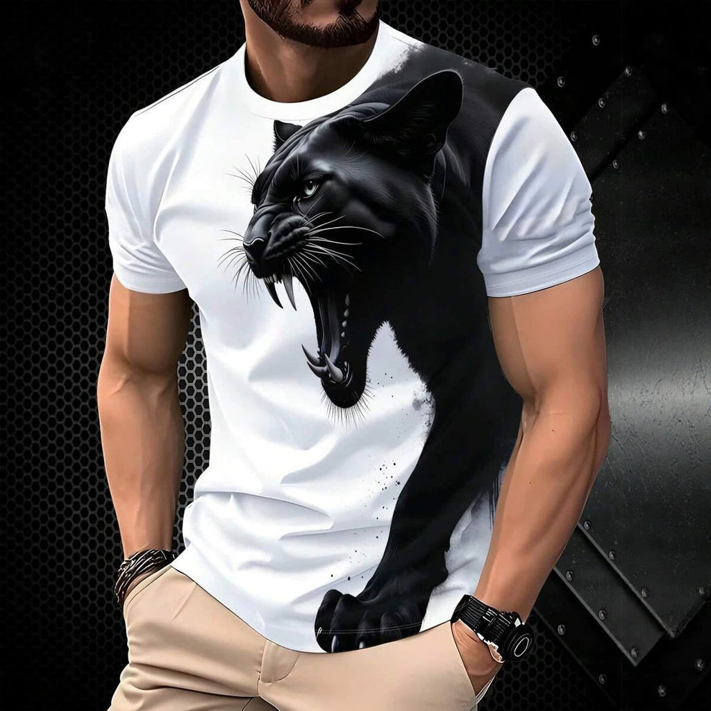 Men's Casual Crew Neck Black Panther Print Short-Sleeve T-Shirt