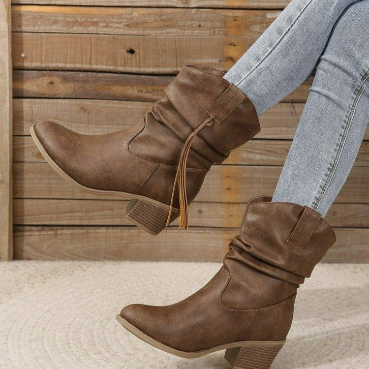 Botines vintage de estilo vaquero con borlas