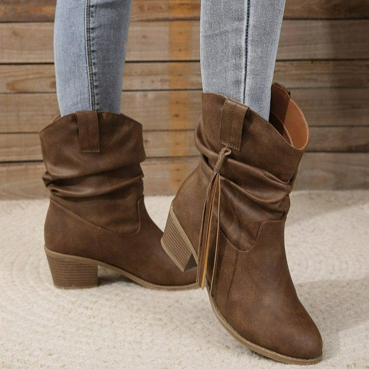 Botines vintage de estilo vaquero con borlas