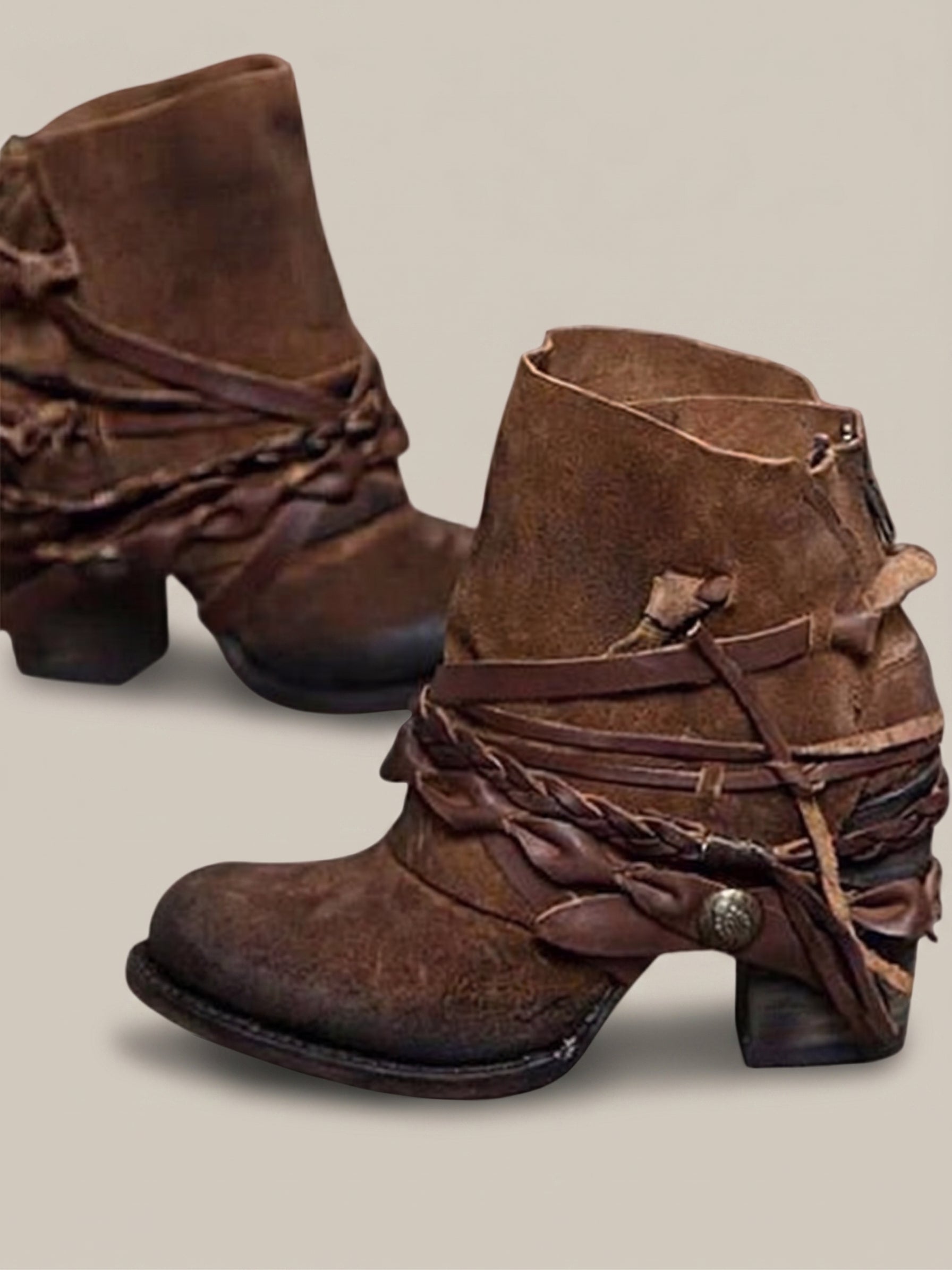 Vintage Braided Laced Ankle Boots