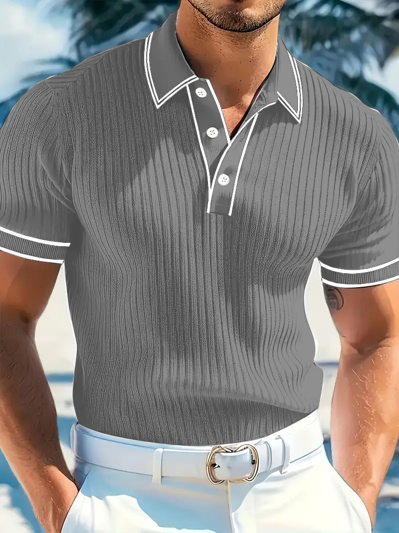 Polo de punto de manga corta para hombre, con canalé vertical y ribete blanco a contraste