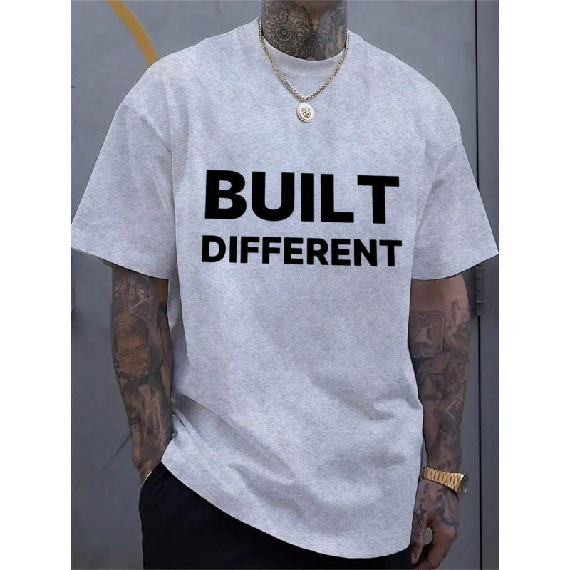 Men's Oversized "BUILT DIFFERENT" Bold Letter Print Crew Neck Cotton T-Shirt