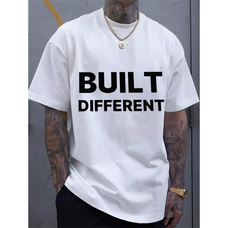 Men's Oversized "BUILT DIFFERENT" Bold Letter Print Crew Neck Cotton T-Shirt