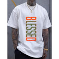 Men's 100% Cotton "BLESSED" Graphic T-Shirt, Casual Streetwear Tee