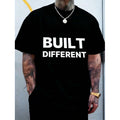 Men's Oversized "BUILT DIFFERENT" Bold Letter Print Crew Neck Cotton T-Shirt