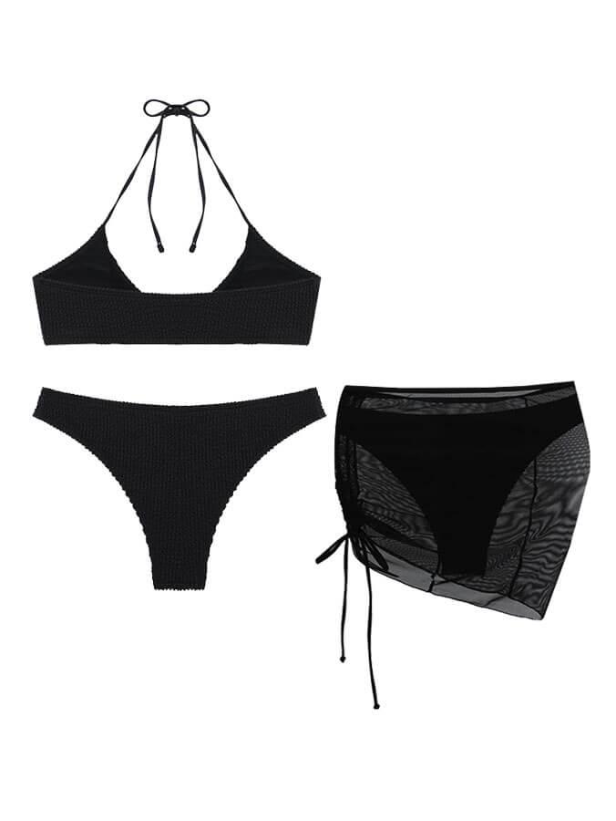 Bikini de tres piezas de un solo color y con cuello halter, muy sexy