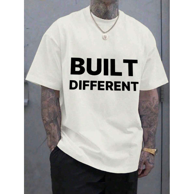 Men's Oversized "BUILT DIFFERENT" Bold Letter Print Crew Neck Cotton T-Shirt