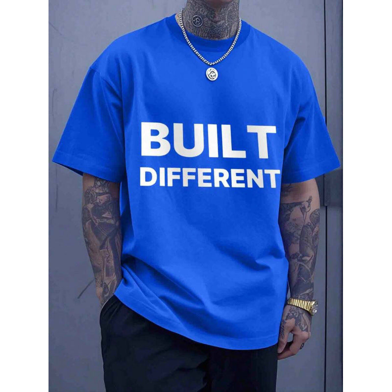 Men's Oversized "BUILT DIFFERENT" Bold Letter Print Crew Neck Cotton T-Shirt