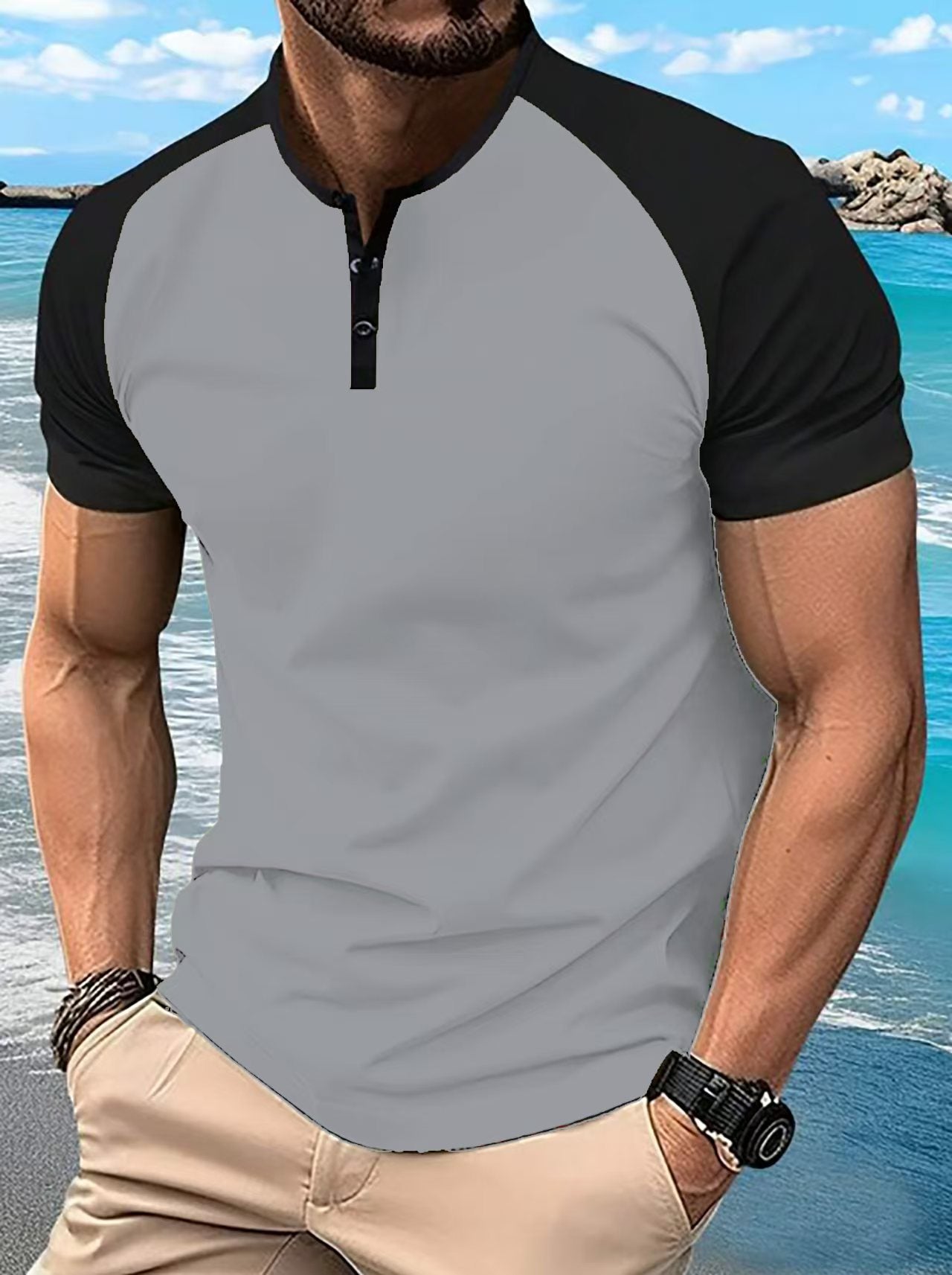 Polo Henley de alta gama para hombre