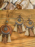 Conjunto de collar y pendientes bohemios con borlas, estilo vintage desgastado