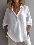 Camisa informal de lino de corte holgado, manga larga y cuello en V