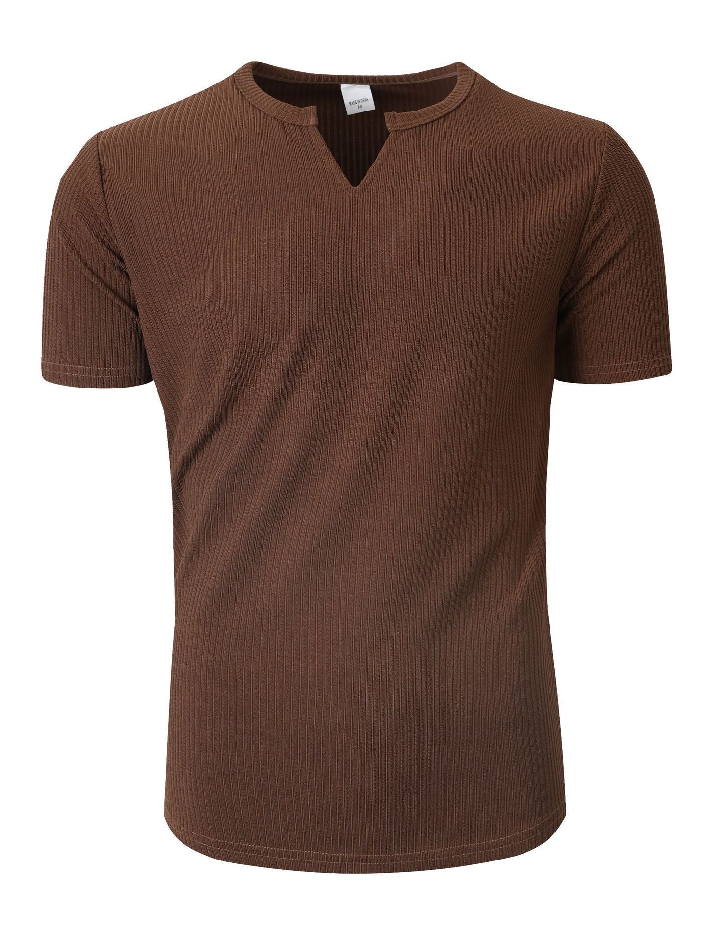 Camiseta de manga corta con cuello Henley a rayas, de estilo deportivo y casual, para hombre, de tejido elástico