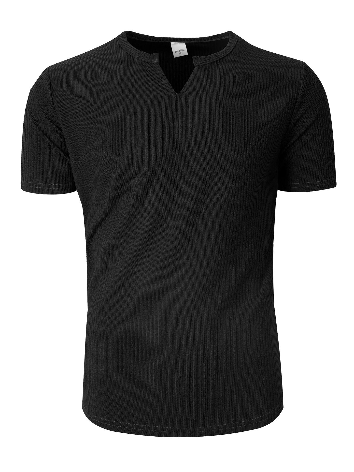 Camiseta de manga corta con cuello Henley a rayas, de estilo deportivo y casual, para hombre, de tejido elástico