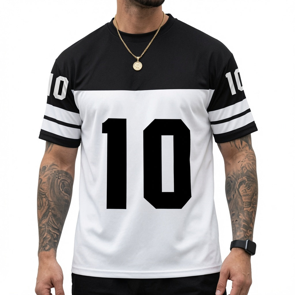 Men's Color Block No.10 Number Print Breathable Mesh Sports Crew Neck T-Shirt