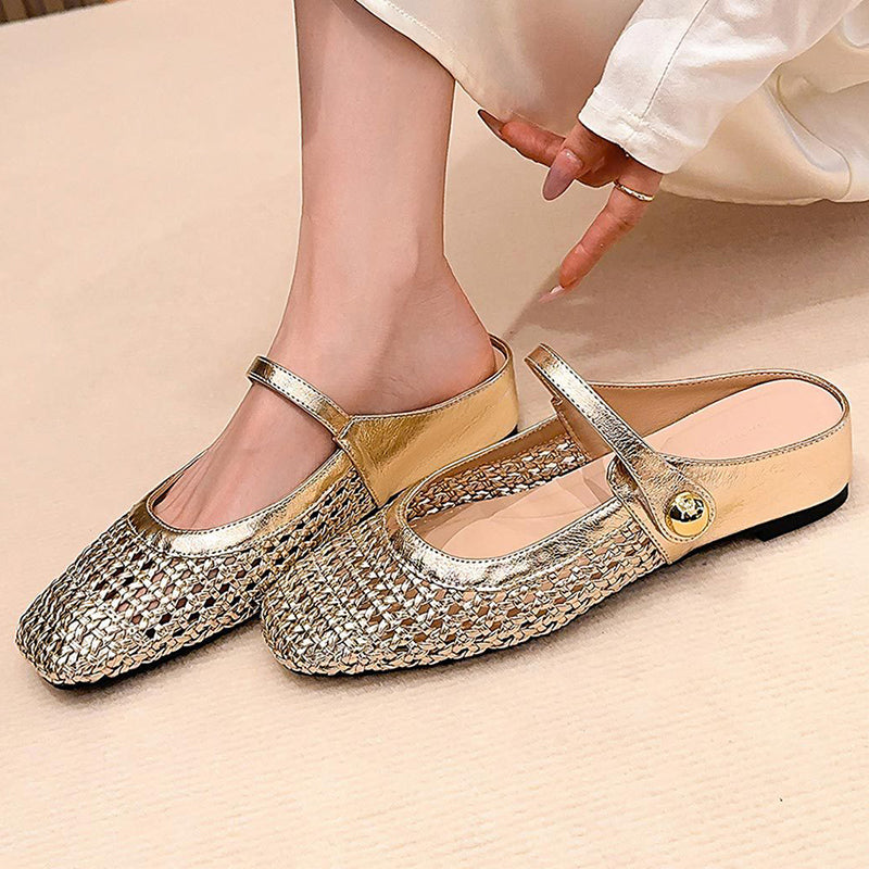 ✨👡 Zapatos tipo mules para mujer de tejido, con puntera cuadrada y cierre tipo Mary Jane 🌸💖🎀