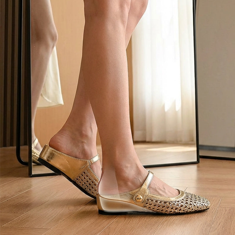 ✨👡 Zapatos tipo mules para mujer de tejido, con puntera cuadrada y cierre tipo Mary Jane 🌸💖🎀