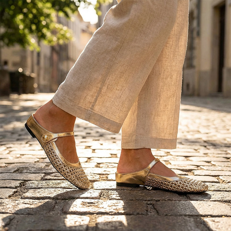 ✨👡 Zapatos tipo mules para mujer de tejido, con puntera cuadrada y cierre tipo Mary Jane 🌸💖🎀
