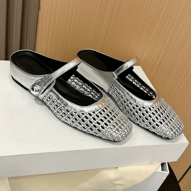 ✨👡 Zapatos tipo mules para mujer de tejido, con puntera cuadrada y cierre tipo Mary Jane 🌸💖🎀